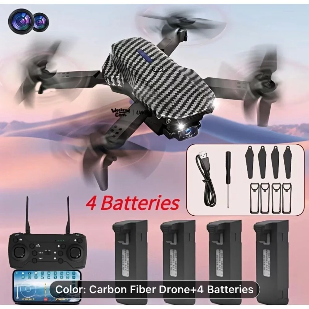 New Upgraded Carbon Fiber Drone – Dual Camera & 4 Batteries